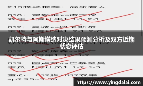 凯尔特与阿斯塔纳对决结果预测分析及双方近期状态评估